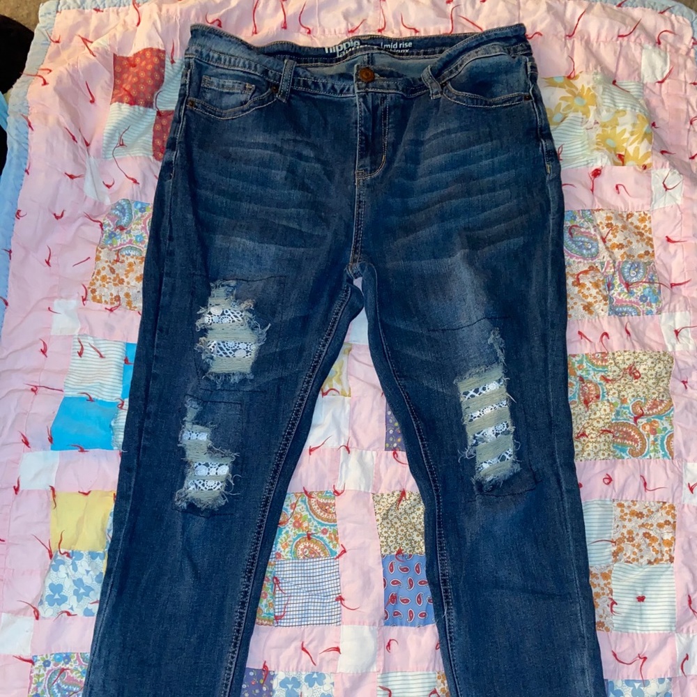 Hippie Laundry Distressed With Lace Skinny Jeans